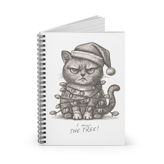 Funny Grumpy Cat Christmas Notebook – Santa Hat Cat Journal, “I Am the Tree” Holiday Gift, Cute Cat Lover Stationery, Christmas Sketchbook