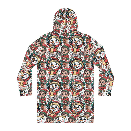 Ugly Christmas Sweater Hoodie Dress for Women – Funny Holiday "AI Slop" Edition Meme Style with Gnome Santa, Elf & Reindeer Print | Cozy Festive Sweatshirt Dress