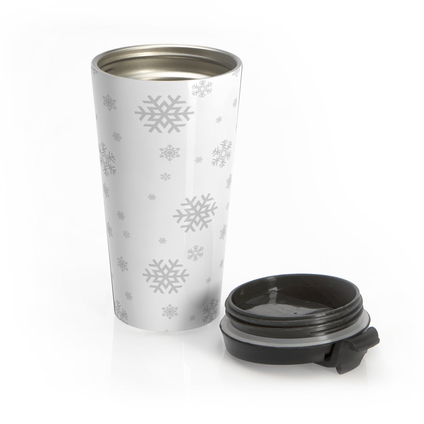 Snowflake Stainless Steel Travel Mug – 15oz Winter Coffee Tumbler, Vacuum Insulated Cup, Christmas Gift for Coffee Lovers, Reusable Holiday Mug
