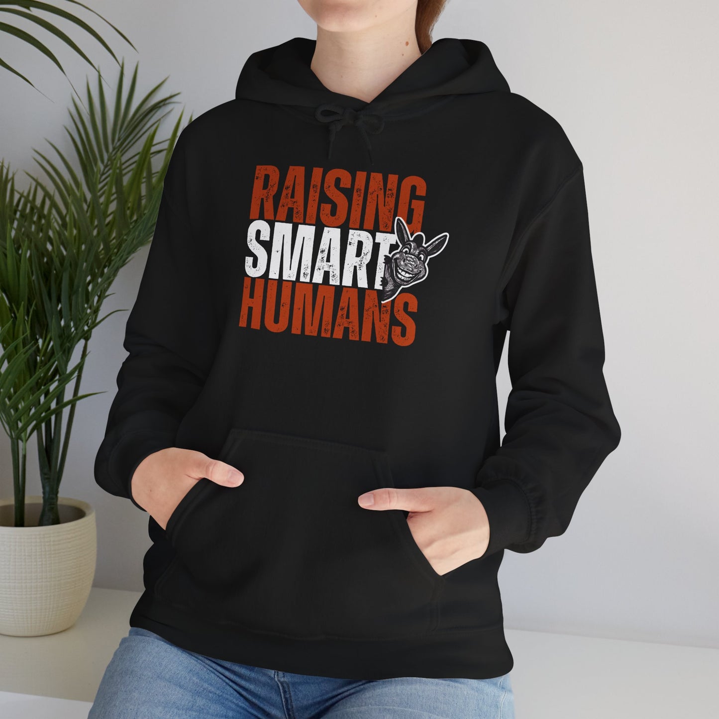 Raising Smart Humans Hoodie | Funny Parenting “Smart Ass” Donkey Sweatshirt | Unisex Cozy Hoodie | Mom Dad Teacher Sarcastic Gift, Optional Personalization