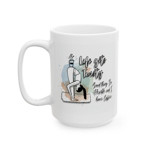 Yoga Coffee Mug – “Life Gets Twisty” Funny Yoga Quote Mug, Flexibility & Coffee Lover Gift, Watercolor Yoga Pose Mug, Mindfulness Gift for Yogis