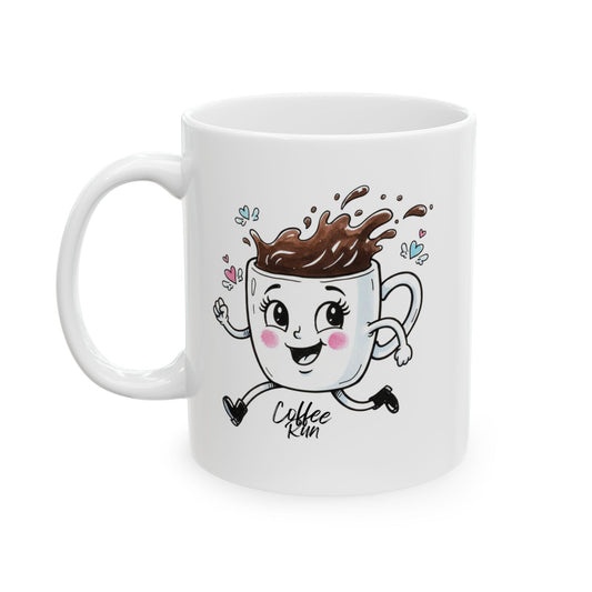 Cute “Coffee Run” Mug – Funny Cartoon Coffee Cup, Gift for Coffee Lovers, Dishwasher & Microwave Safe Ceramic Mug, Kawaii Coffee Cup Art