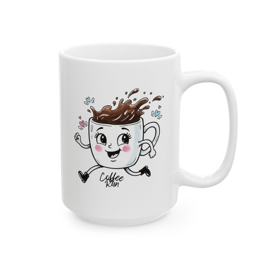 Cute “Coffee Run” Mug – Funny Cartoon Coffee Cup, Gift for Coffee Lovers, Dishwasher & Microwave Safe Ceramic Mug, Kawaii Coffee Cup Art