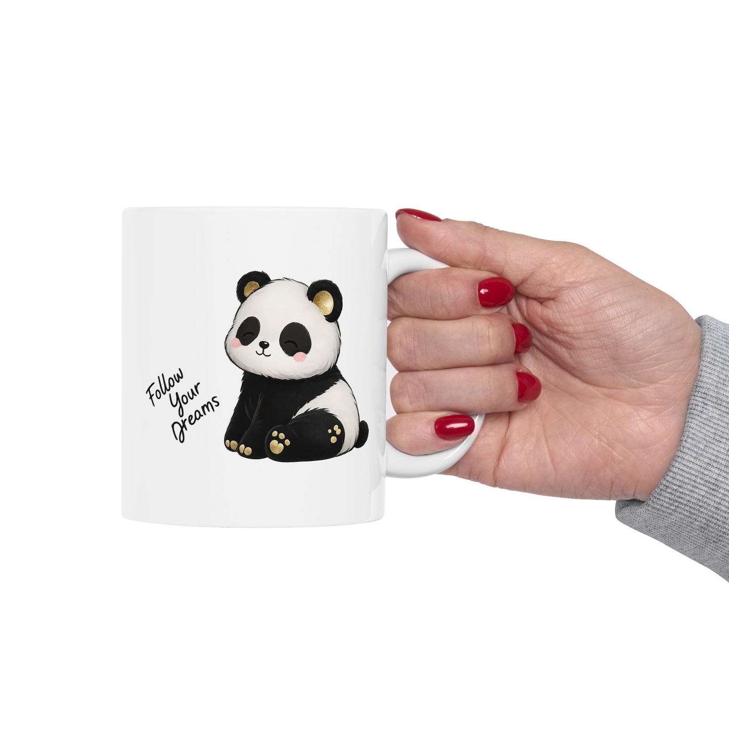 Cute Panda Mug – Follow Your Dreams Coffee Cup, Inspirational Quote Mug, Panda Gift, Motivational Ceramic Mug