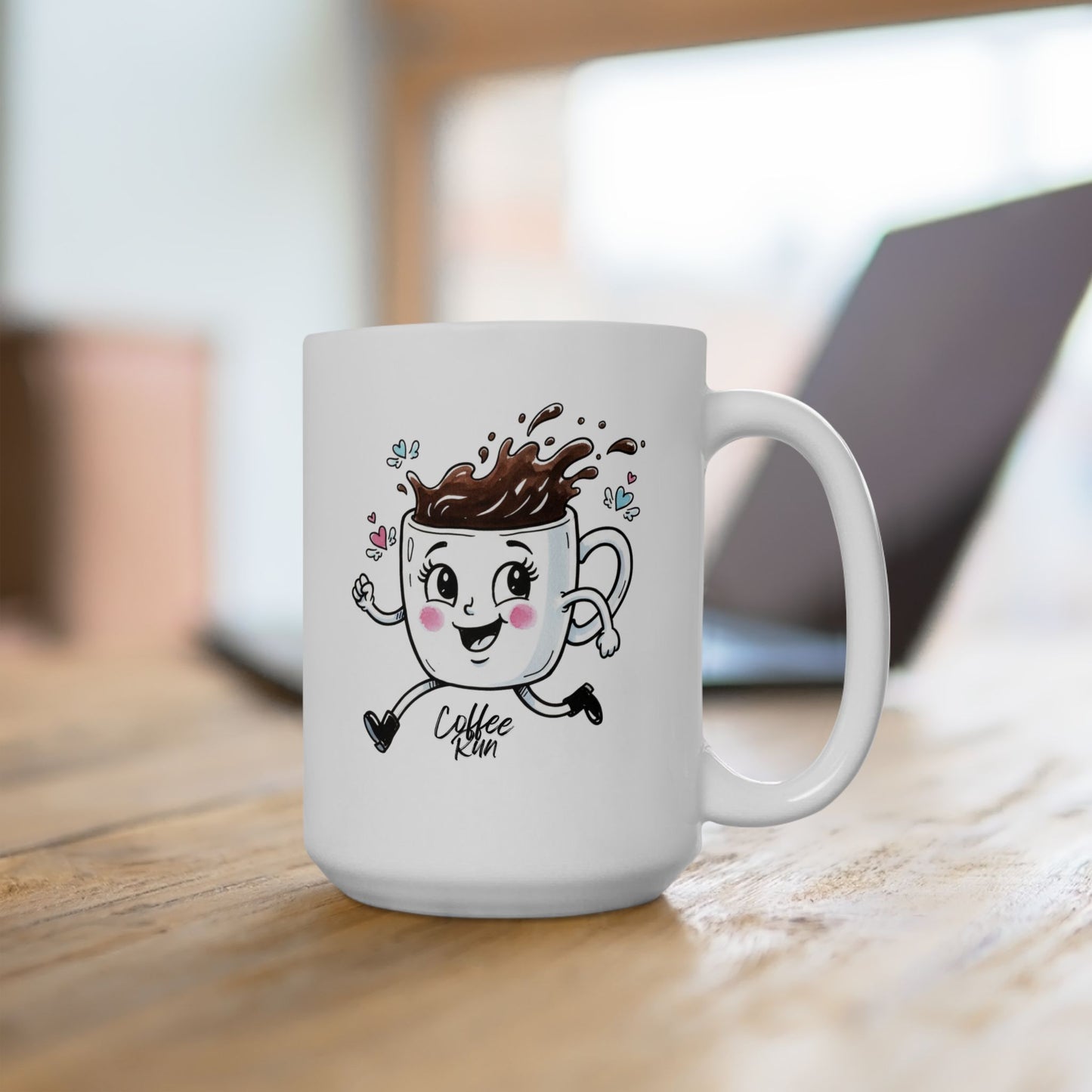 Coffee Run Cute Mug – Funny Kawaii Coffee Cup, Happy Coffee Lover Gift