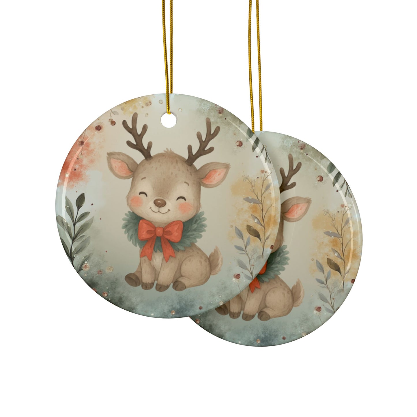 Whimsical Reindeer Ceramic Ornaments - 2-Sided Holiday Decor (1pc, 3pcs, 5pcs, 10pcs)