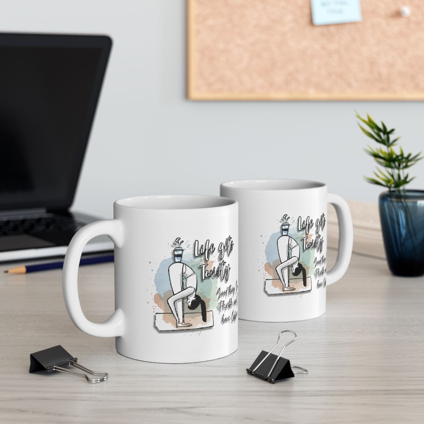 Yoga Coffee Mug – “Life Gets Twisty” Funny Yoga Quote Mug, Flexibility & Coffee Lover Gift, Watercolor Yoga Pose Mug, Mindfulness Gift for Yogis