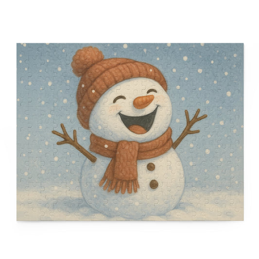 Snowman Winter Puzzle – Cozy Holiday Jigsaw, Christmas Gift for Families, Cute Snowman Minimalist Art Puzzle (120, 252, or 500 Pieces)