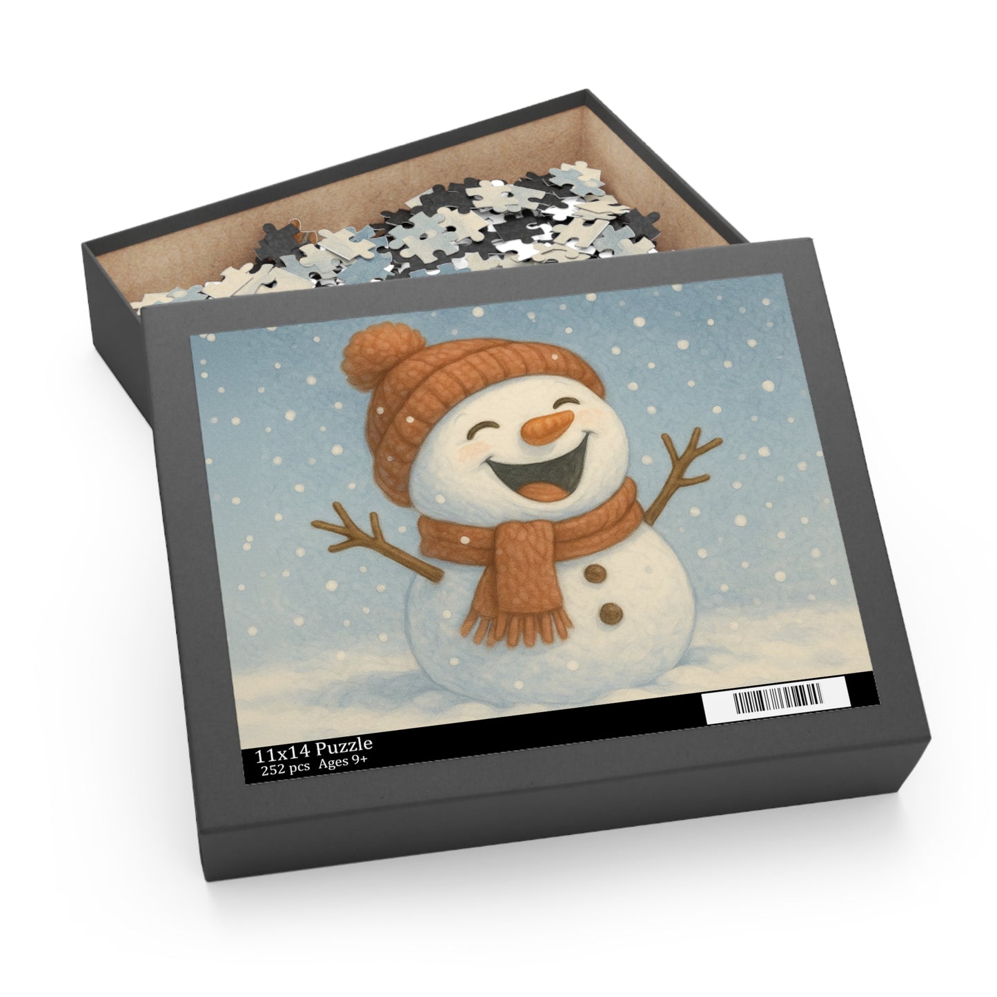Snowman Winter Puzzle – Cozy Holiday Jigsaw, Christmas Gift for Families, Cute Snowman Minimalist Art Puzzle (120, 252, or 500 Pieces)