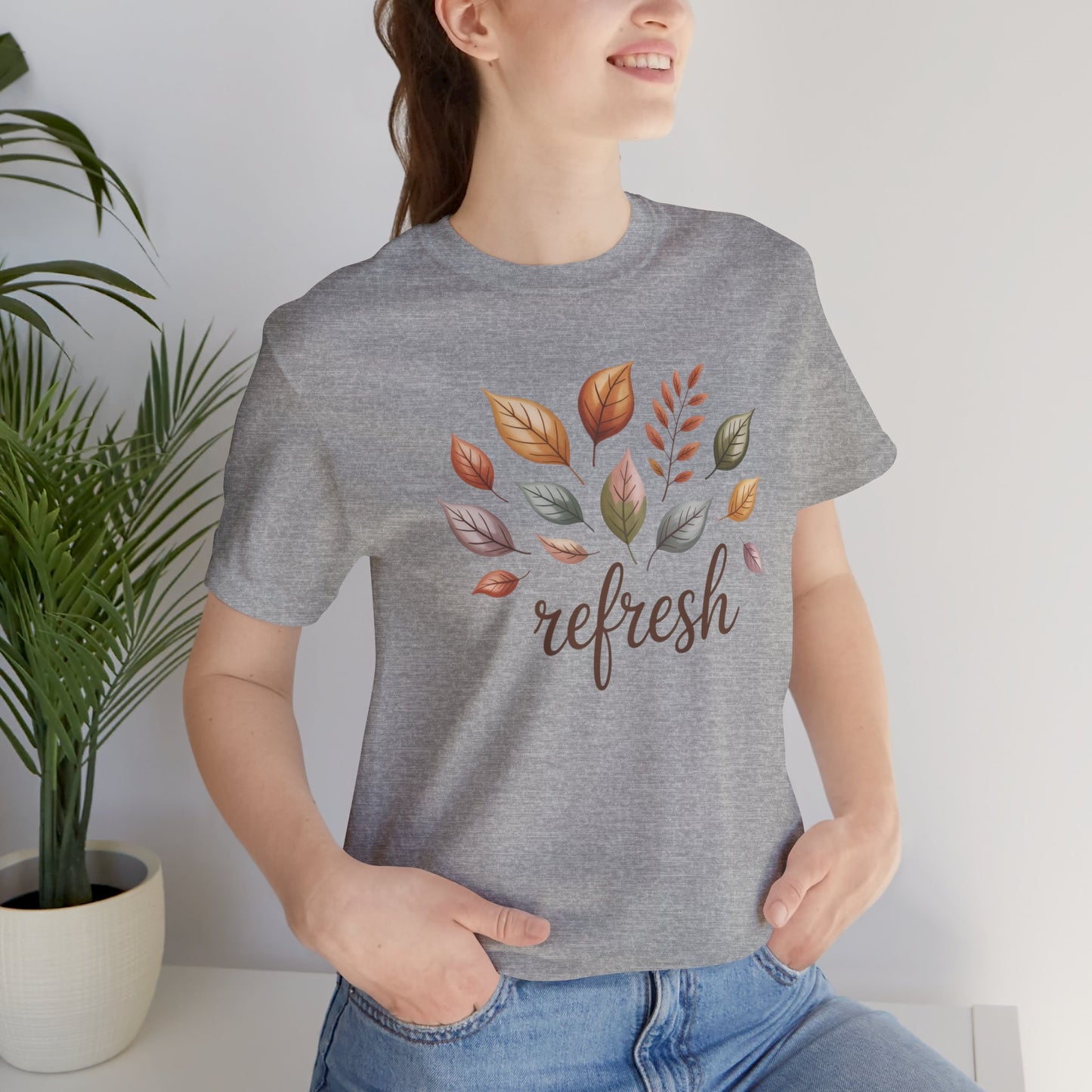 Fall Refresh T-Shirt | Autumn Leaf Graphic Tee | Cozy Fall Shirt for Women & Men | Nature Inspired Short Sleeve Tee | Eco Friendly Unisex Cotton Top