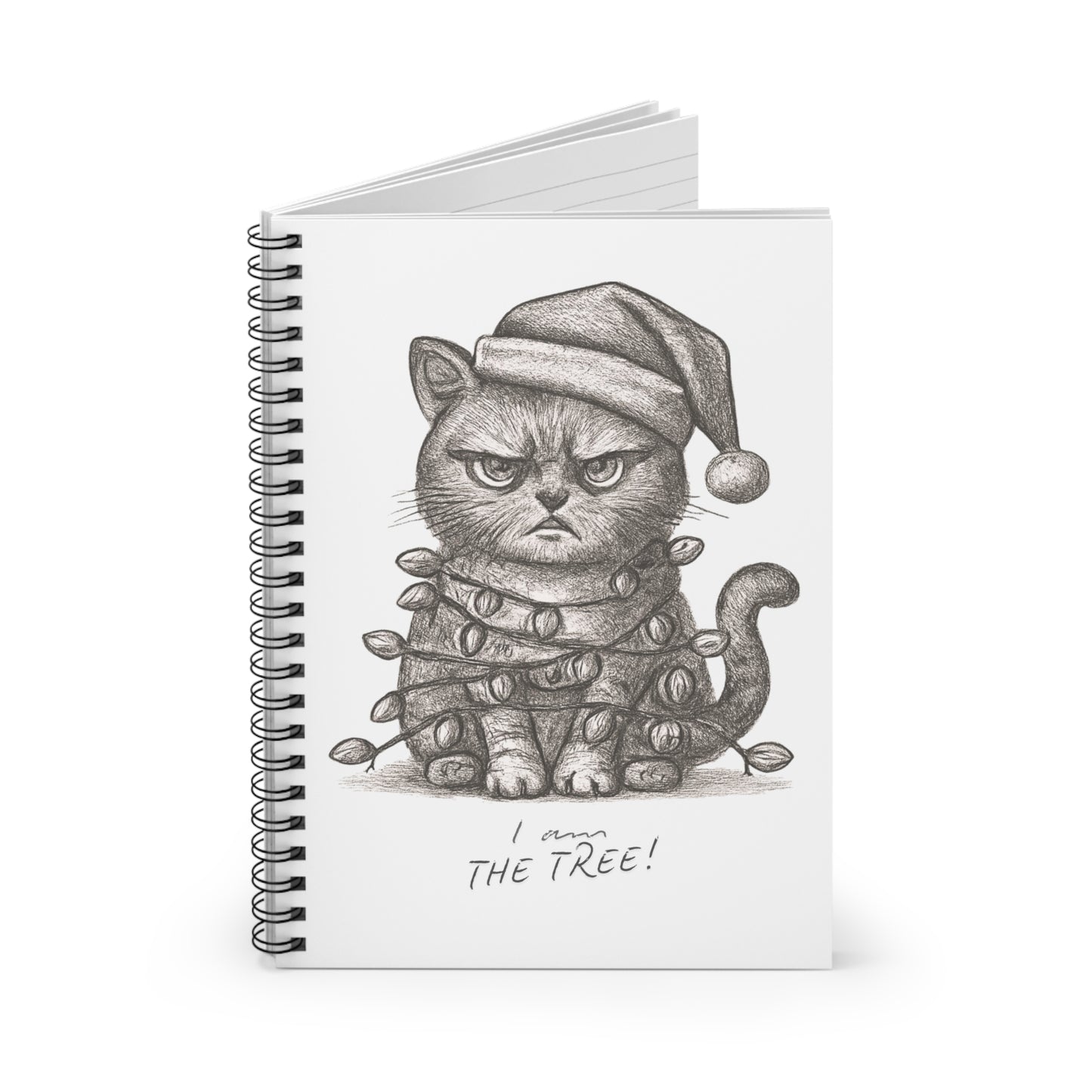 Funny Grumpy Cat Christmas Notebook – Santa Hat Cat Journal, “I Am the Tree” Holiday Gift, Cute Cat Lover Stationery, Christmas Sketchbook