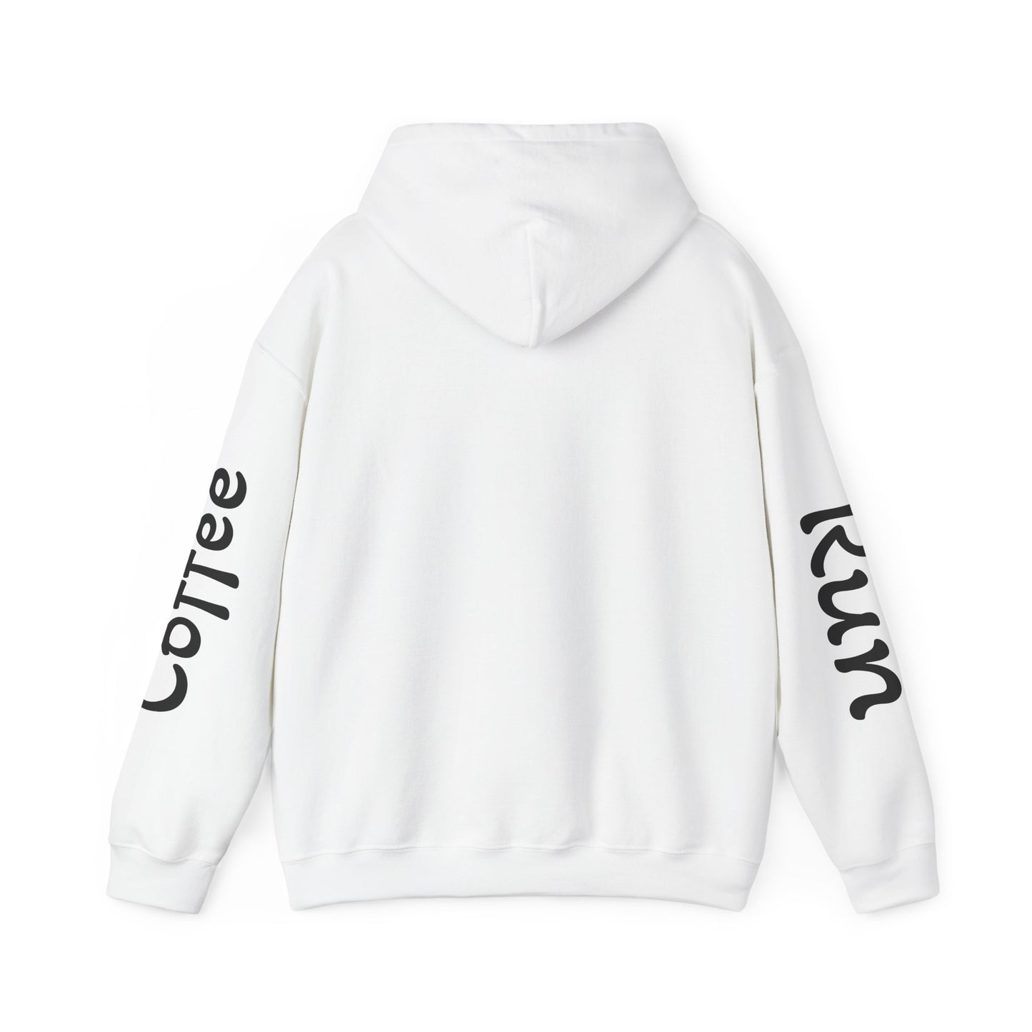 Coffee Cup Mascot Hoodie — Cute Running Coffee Mug Graphic Sweatshirt with Sleeve 'Coffee Run' Text
