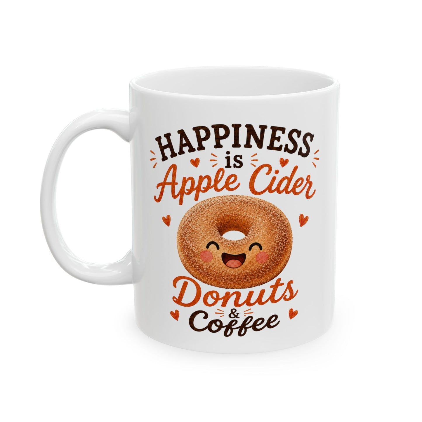 Fall Coffee Mug, Happiness Is Apple Cider Donuts Coffee Mug, Cute Autumn Gift, Apple Lover Mug, Cozy Season Cup