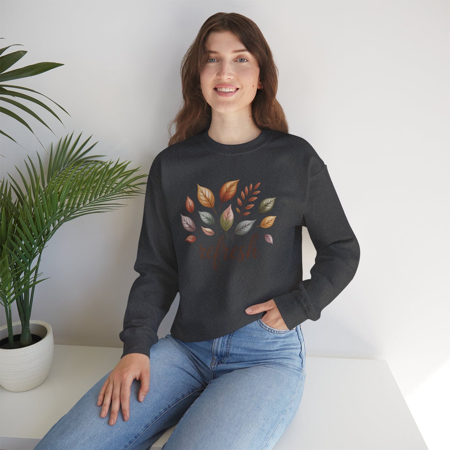 Fall Refresh Crewneck Sweatshirt | Autumn Leaves Pullover | Cozy Sand Sweatshirt | Fall Aesthetic Sweater | Thanksgiving Outfit