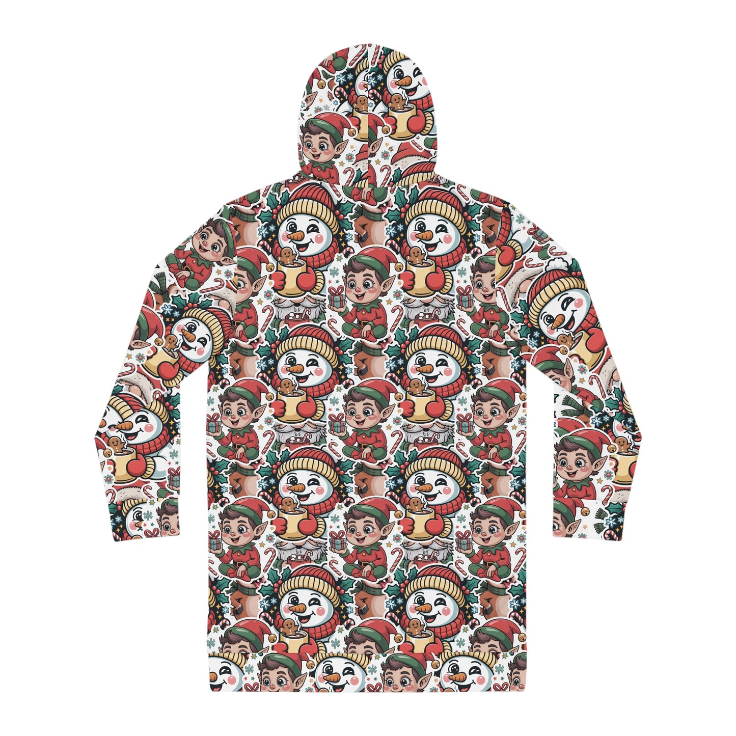 Ugly Christmas Sweater Hoodie Dress for Women – Funny Holiday "AI Slop" Edition Meme Style with Gnome Santa, Elf & Reindeer Print | Cozy Festive Sweatshirt Dress