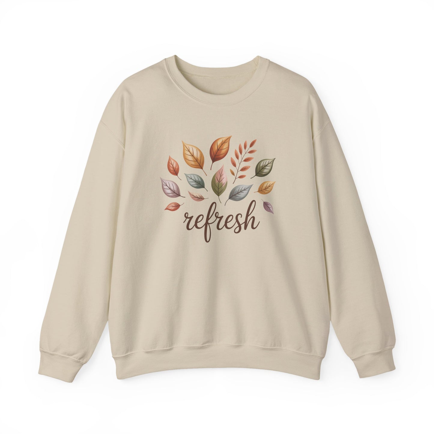 Fall Refresh Crewneck Sweatshirt | Autumn Leaves Pullover | Cozy Sand Sweatshirt | Fall Aesthetic Sweater | Thanksgiving Outfit