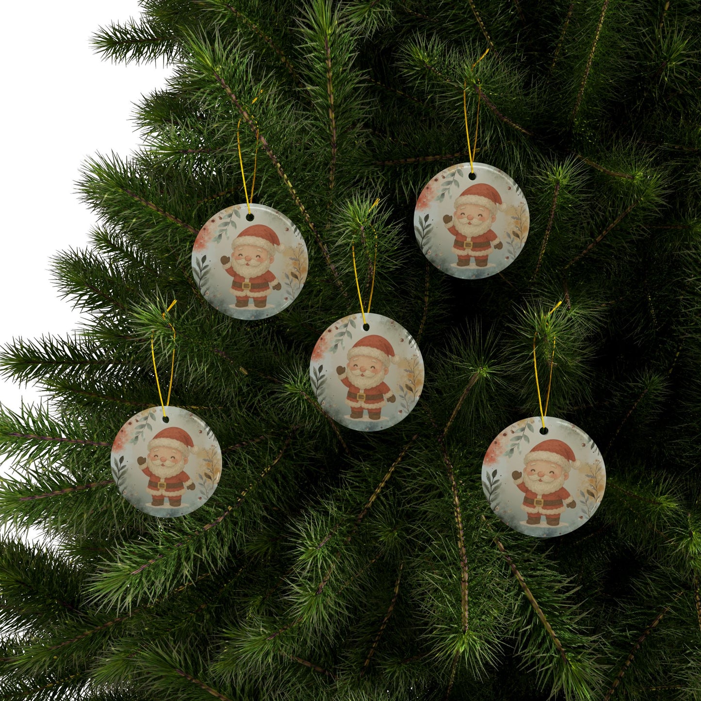 Whimsical Santa Ceramic Ornaments - 2-Sided Holiday Decor (1pc, 3pcs, 5pcs, 10pcs)