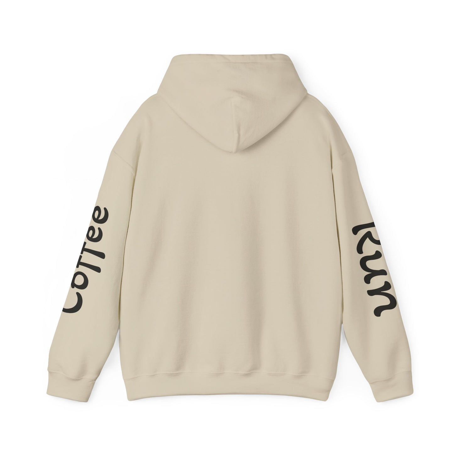 Coffee Cup Mascot Hoodie — Cute Running Coffee Mug Graphic Sweatshirt with Sleeve 'Coffee Run' Text