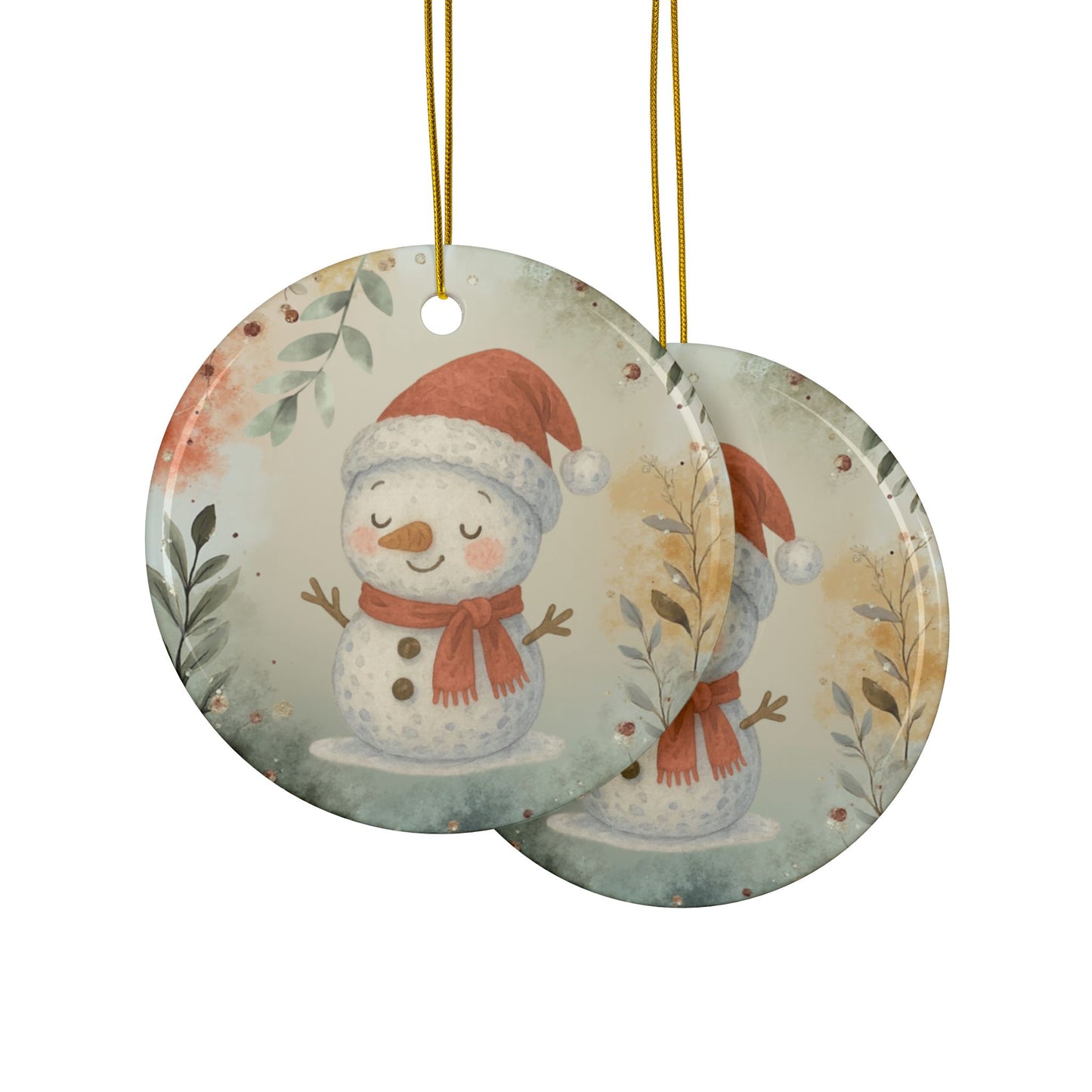 Whimsical Snowman Ceramic Ornaments - 2-Sided Holiday Decor (1pc, 3pcs, 5pcs, 10pcs)