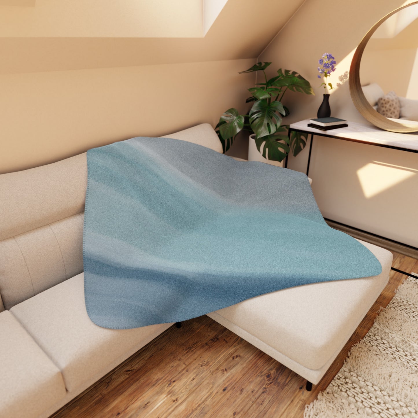 Cozy Blue & Grey Sherpa Throw Blanket – Soft Reversible Plush Fleece, Abstract Ocean Wave Decor, Warm Sofa & Bed Blanket, Modern Minimalist Home Gift