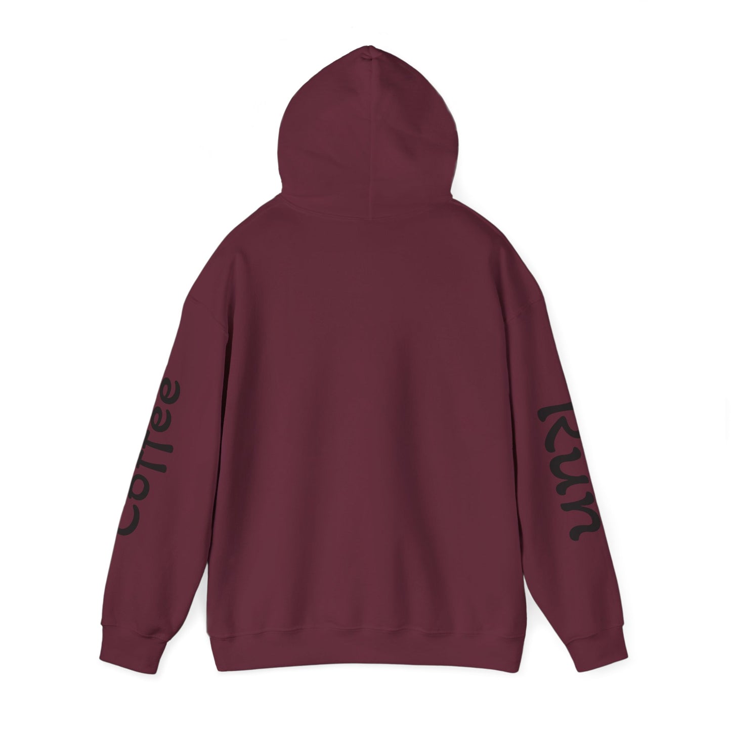 Coffee Cup Mascot Hoodie — Cute Running Coffee Mug Graphic Sweatshirt with Sleeve 'Coffee Run' Text