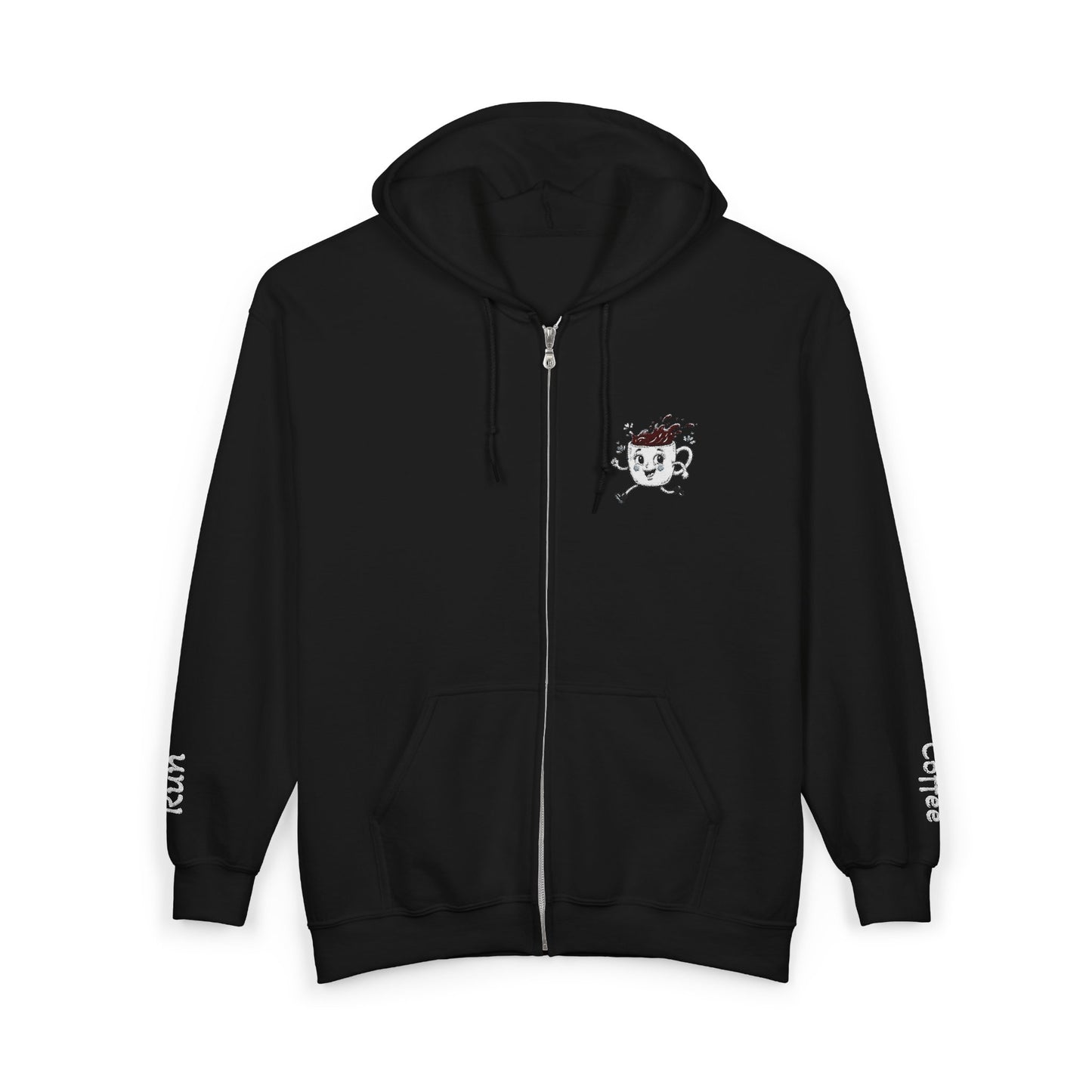 Running Coffee Cup Hoodie – “Coffee Run” Zip Up Sweatshirt, Funny Barista Gift, Cozy Coffee Lover Hoodie, Embroidered Mug Zip Hoodie, Unisex Fit