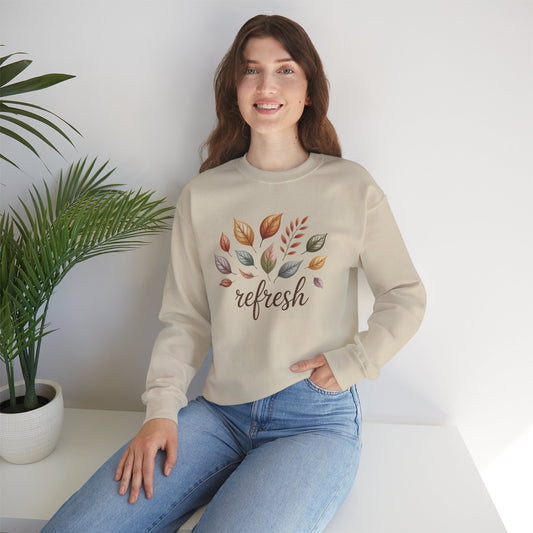 Fall Refresh Crewneck Sweatshirt | Autumn Leaves Pullover | Cozy Sand Sweatshirt | Fall Aesthetic Sweater | Thanksgiving Outfit