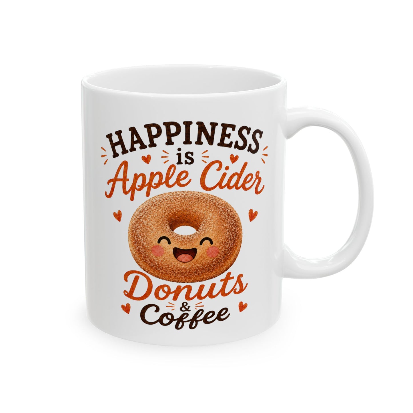 Fall Coffee Mug, Happiness Is Apple Cider Donuts Coffee Mug, Cute Autumn Gift, Apple Lover Mug, Cozy Season Cup
