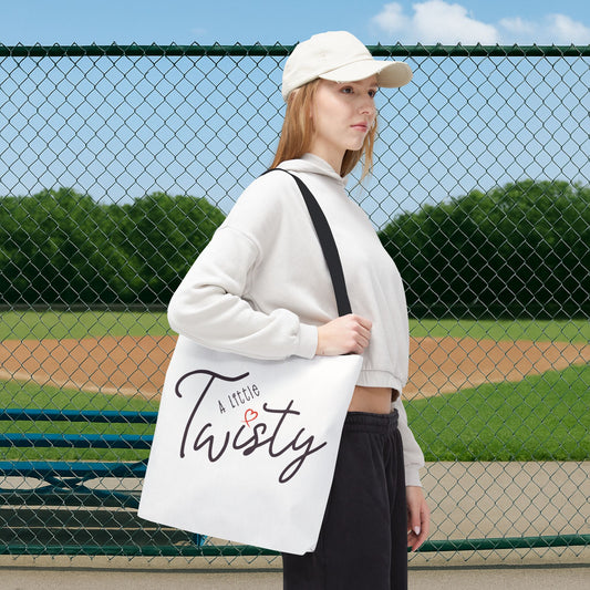 "A Little Twisty" Tote Bag – Cute Minimalist Graphic Tote, Reusable Shopping Bag, Aesthetic Casual Shoulder Bag, Durable Polyester Tote Gift for Her