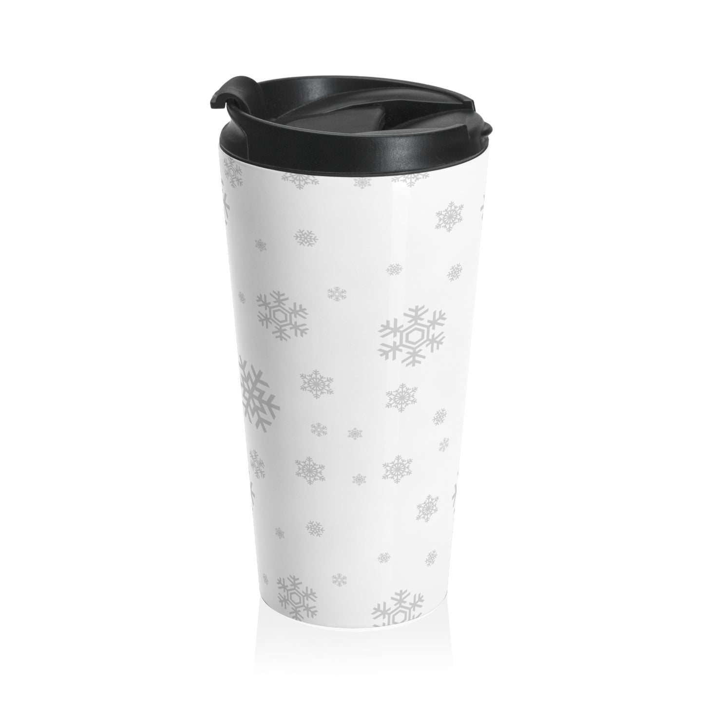 Snowflake Stainless Steel Travel Mug – 15oz Winter Coffee Tumbler, Vacuum Insulated Cup, Christmas Gift for Coffee Lovers, Reusable Holiday Mug
