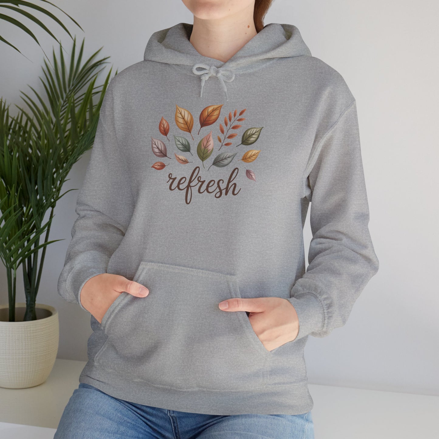 Fall Refresh Hoodie – Cozy Unisex Leaf Sweatshirt, Fall Minimalist Hoodie, Eco-Friendly Nature Pullover, Soft Cotton Fleece Hoodie Gift