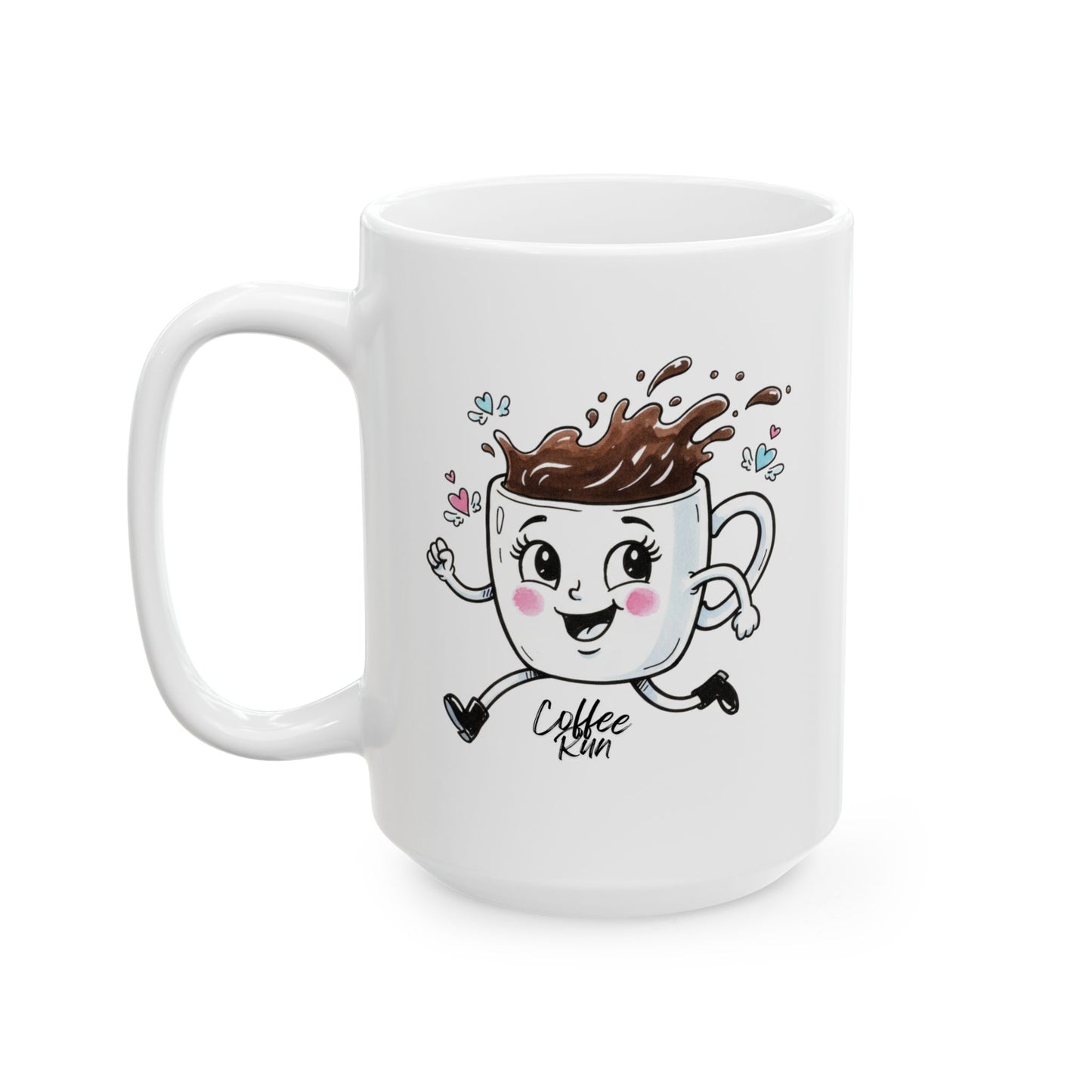 Coffee Run Cute Mug – Funny Kawaii Coffee Cup, Happy Coffee Lover Gift