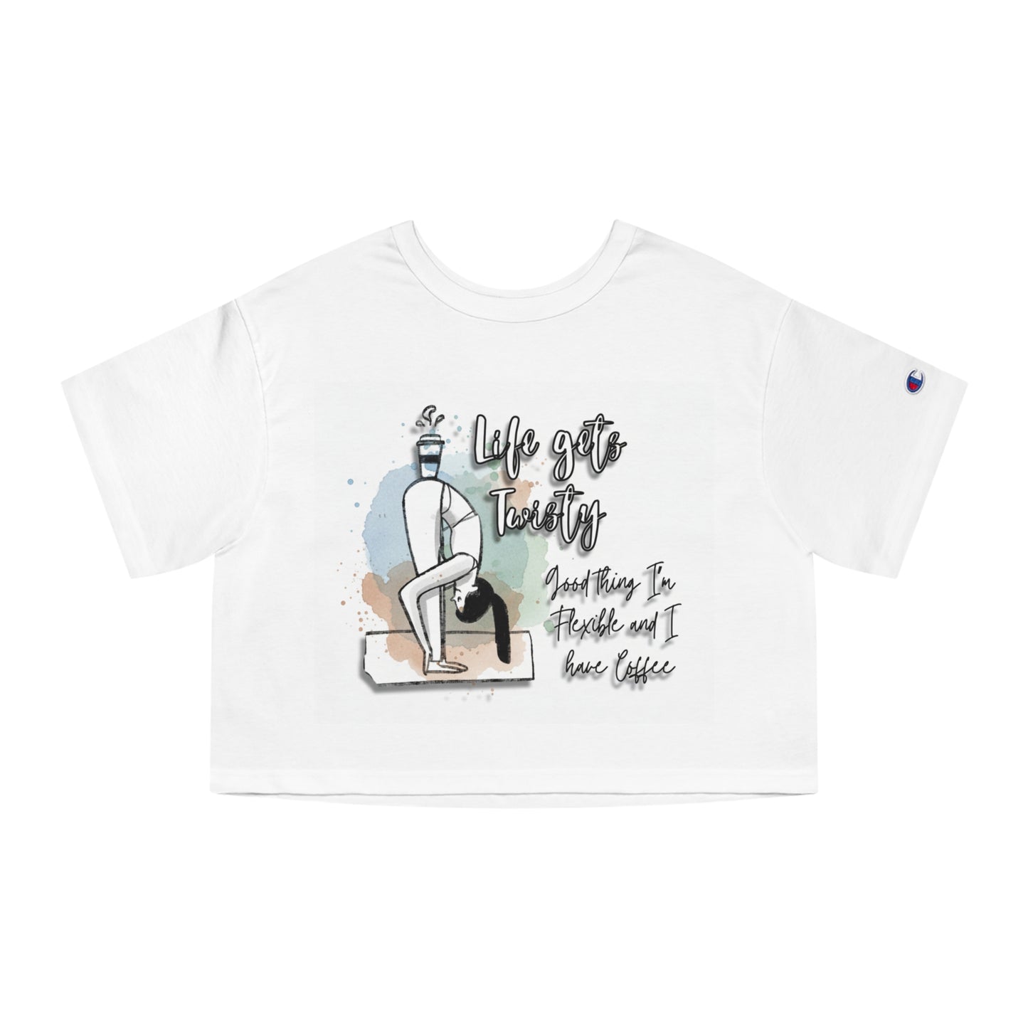 “Life Gets Twisty” Yoga Coffee Champion Crop Top – Funny Yoga Shirt for Women, Flexible Coffee Lover Gift, Cropped Graphic Tee, Workout & Chill Apparel