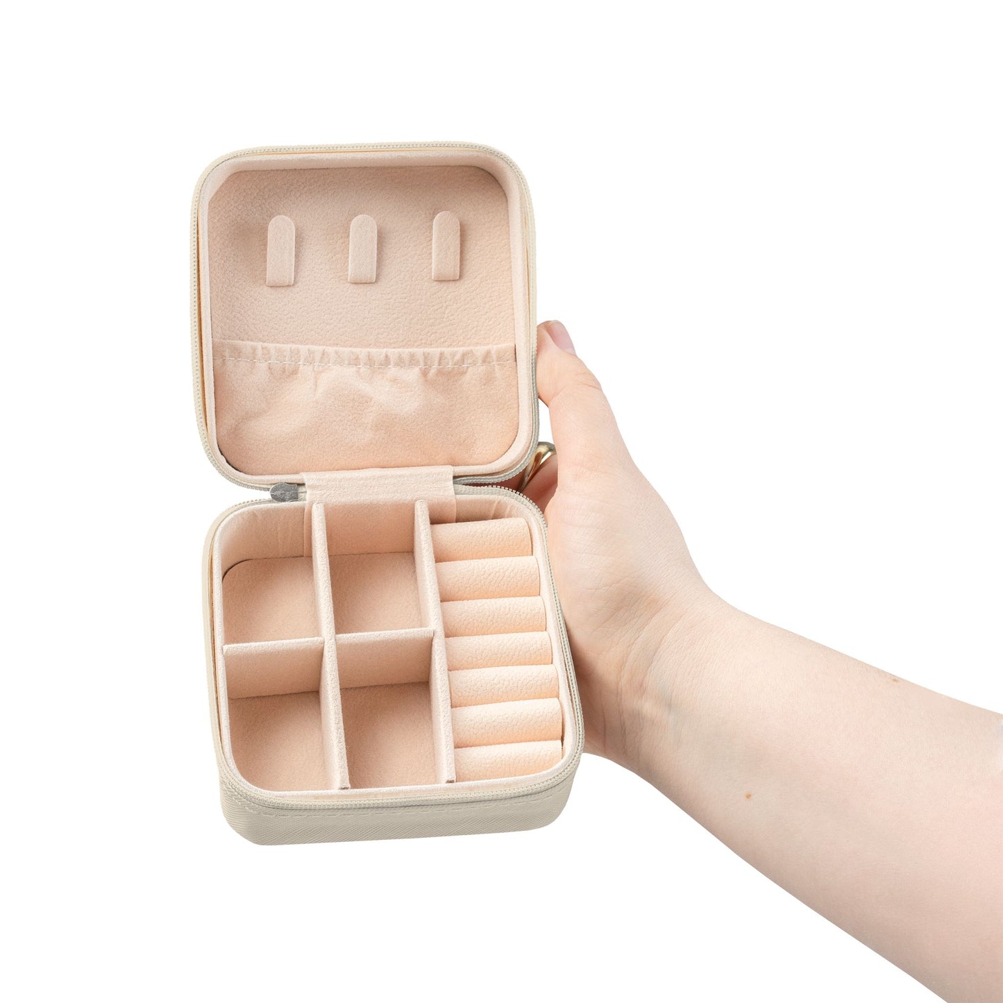 Personalized Travel Jewelry Case – Custom Name Jewelry Box in Pink, Ivory & Soft Gold | “Elegant on the Inside” Floral PU Leather Organizer | Gift for Her