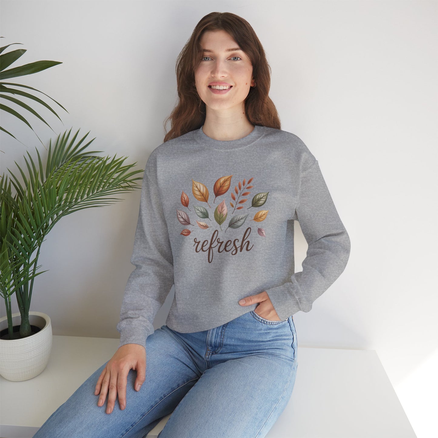Fall Refresh Crewneck Sweatshirt | Autumn Leaves Pullover | Cozy Sand Sweatshirt | Fall Aesthetic Sweater | Thanksgiving Outfit