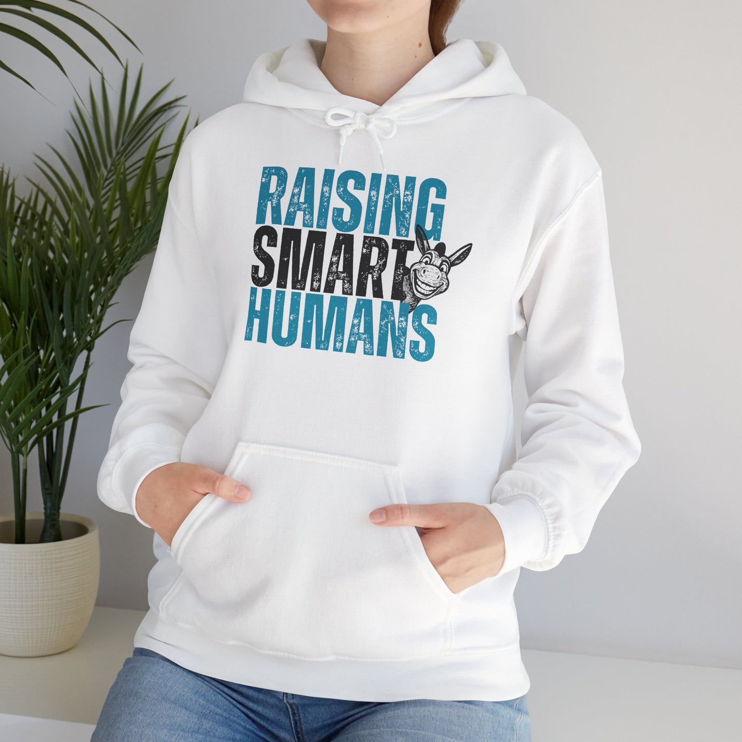 Raising Smart Humans Hoodie | Funny Parenting “Smart Ass” Donkey Sweatshirt | Unisex Cozy Hoodie | Mom Dad Teacher Sarcastic Gift, Optional Personalization