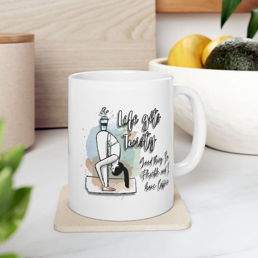 Yoga Coffee Mug – “Life Gets Twisty” Funny Yoga Quote Mug, Flexibility & Coffee Lover Gift, Watercolor Yoga Pose Mug, Mindfulness Gift for Yogis