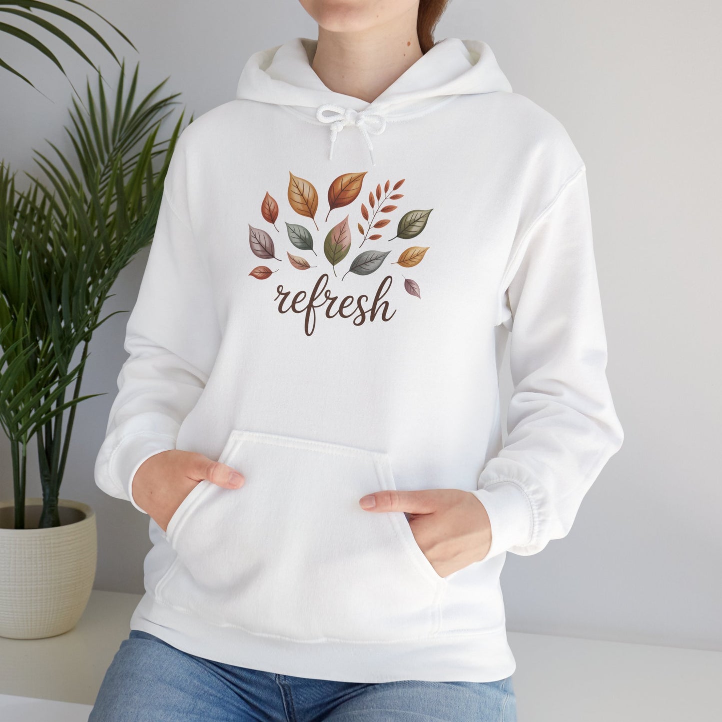 Fall Refresh Hoodie – Cozy Unisex Leaf Sweatshirt, Fall Minimalist Hoodie, Eco-Friendly Nature Pullover, Soft Cotton Fleece Hoodie Gift