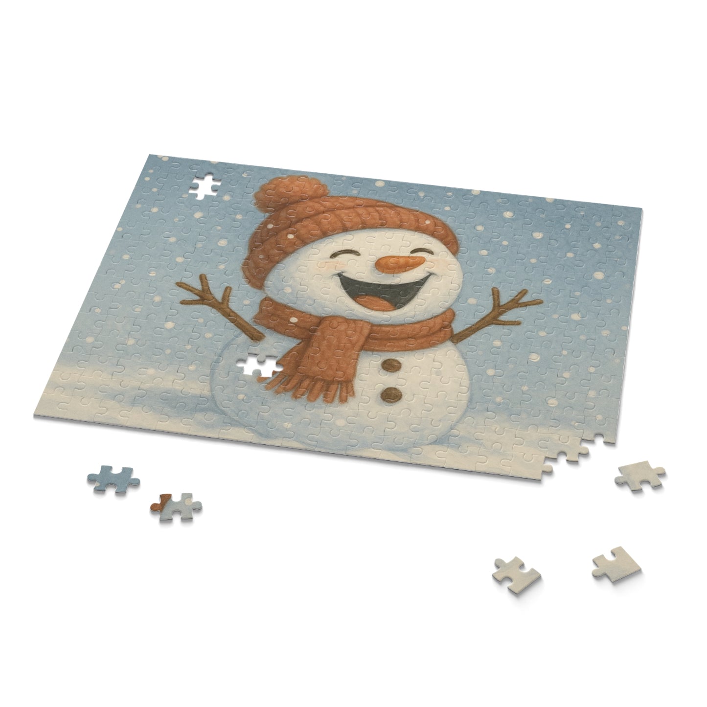 Snowman Winter Puzzle – Cozy Holiday Jigsaw, Christmas Gift for Families, Cute Snowman Minimalist Art Puzzle (120, 252, or 500 Pieces)