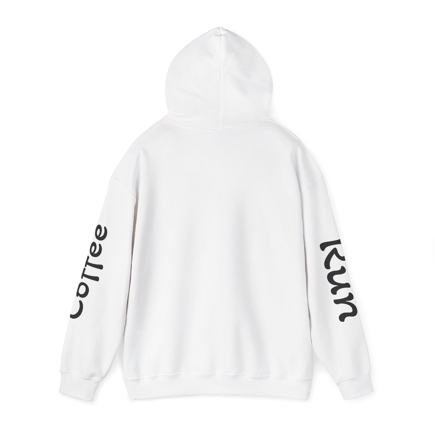 Coffee Cup Mascot Hoodie — Cute Running Coffee Mug Graphic Sweatshirt with Sleeve 'Coffee Run' Text