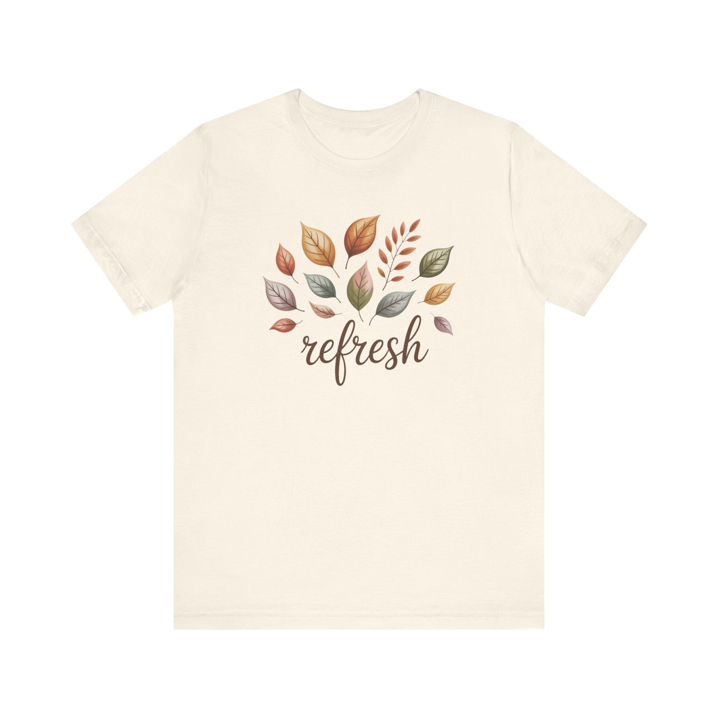 Fall Refresh T-Shirt | Autumn Leaf Graphic Tee | Cozy Fall Shirt for Women & Men | Nature Inspired Short Sleeve Tee | Eco Friendly Unisex Cotton Top