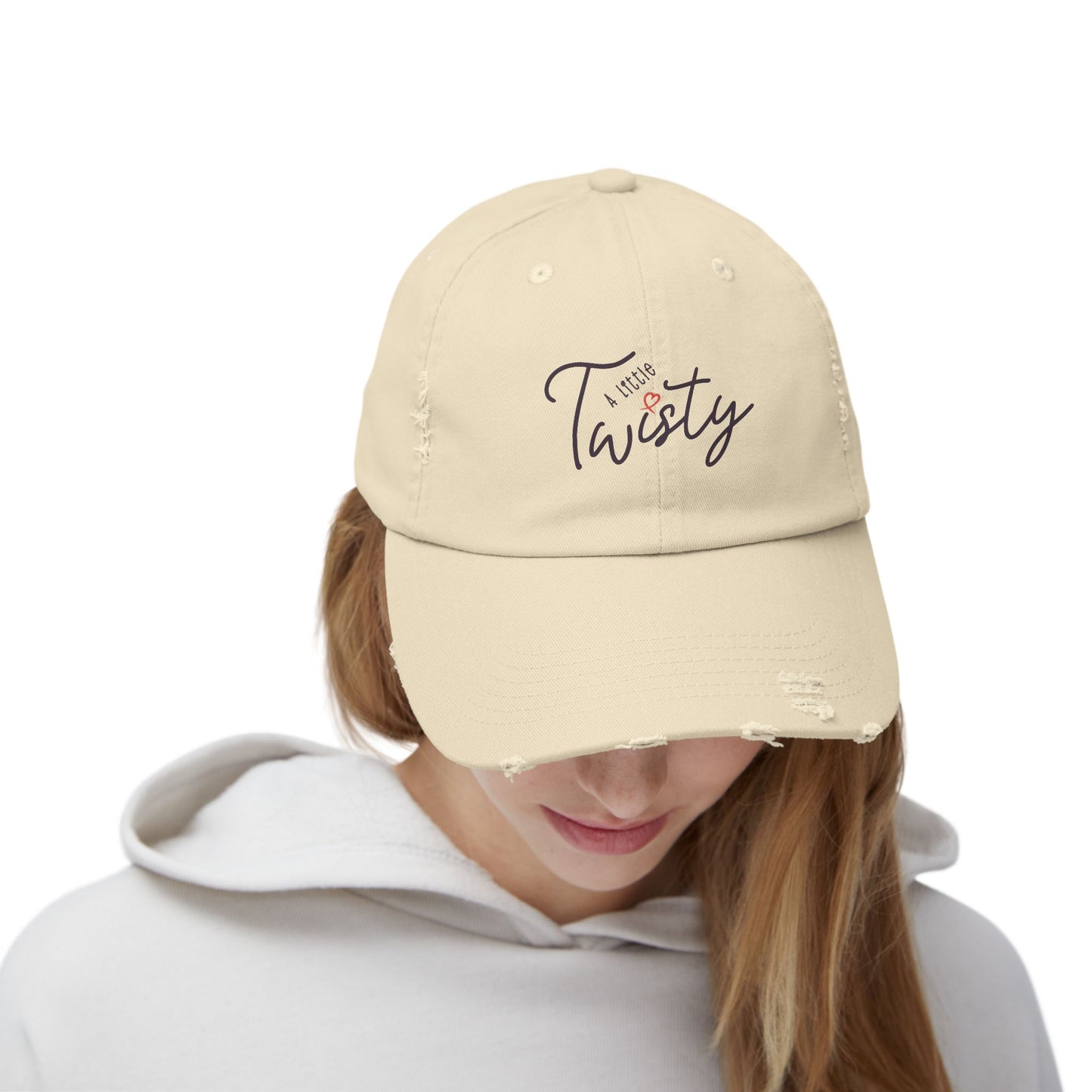 “A Little Twisty” Distressed Hat | Vintage-Style Cotton Twill Cap | Adjustable Baseball Hat | Casual Unstructured 6-Panel Cap