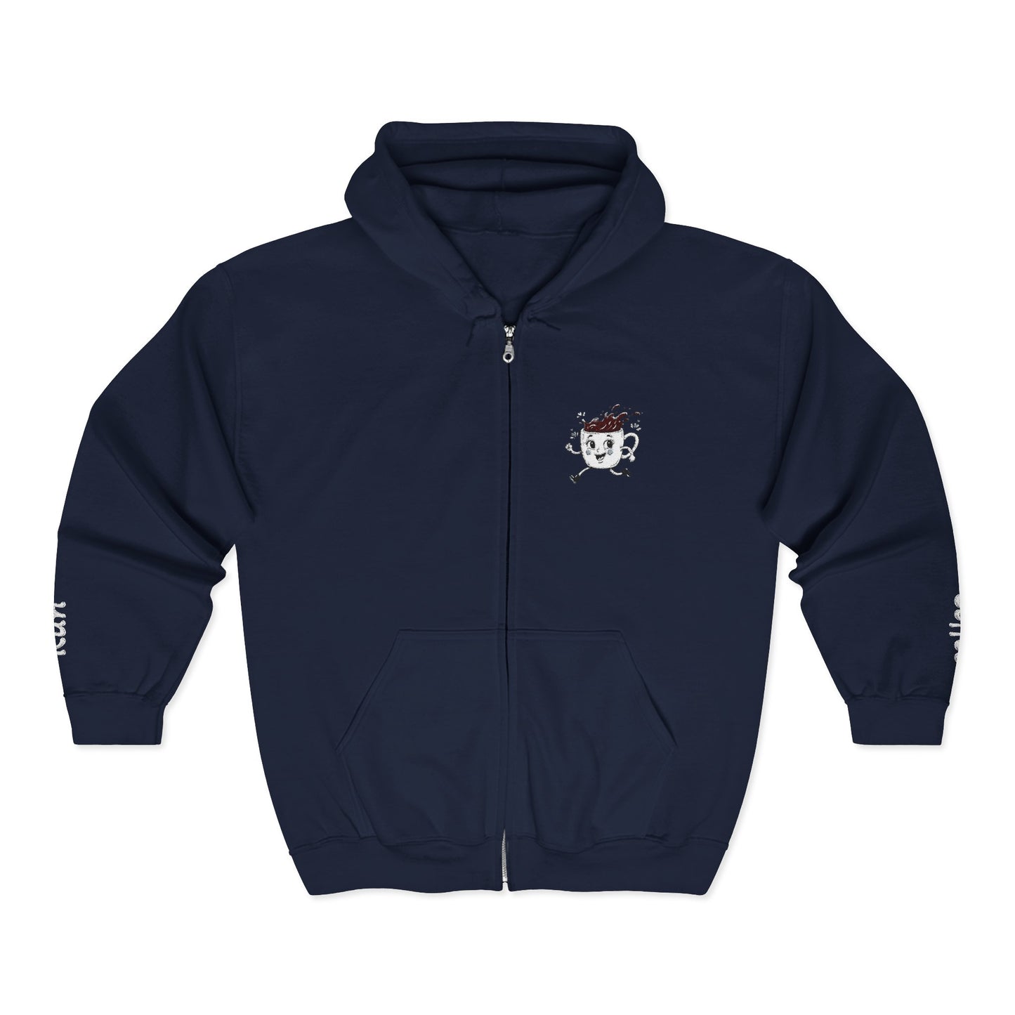 Running Coffee Cup Hoodie – “Coffee Run” Zip Up Sweatshirt, Funny Barista Gift, Cozy Coffee Lover Hoodie, Embroidered Mug Zip Hoodie, Unisex Fit