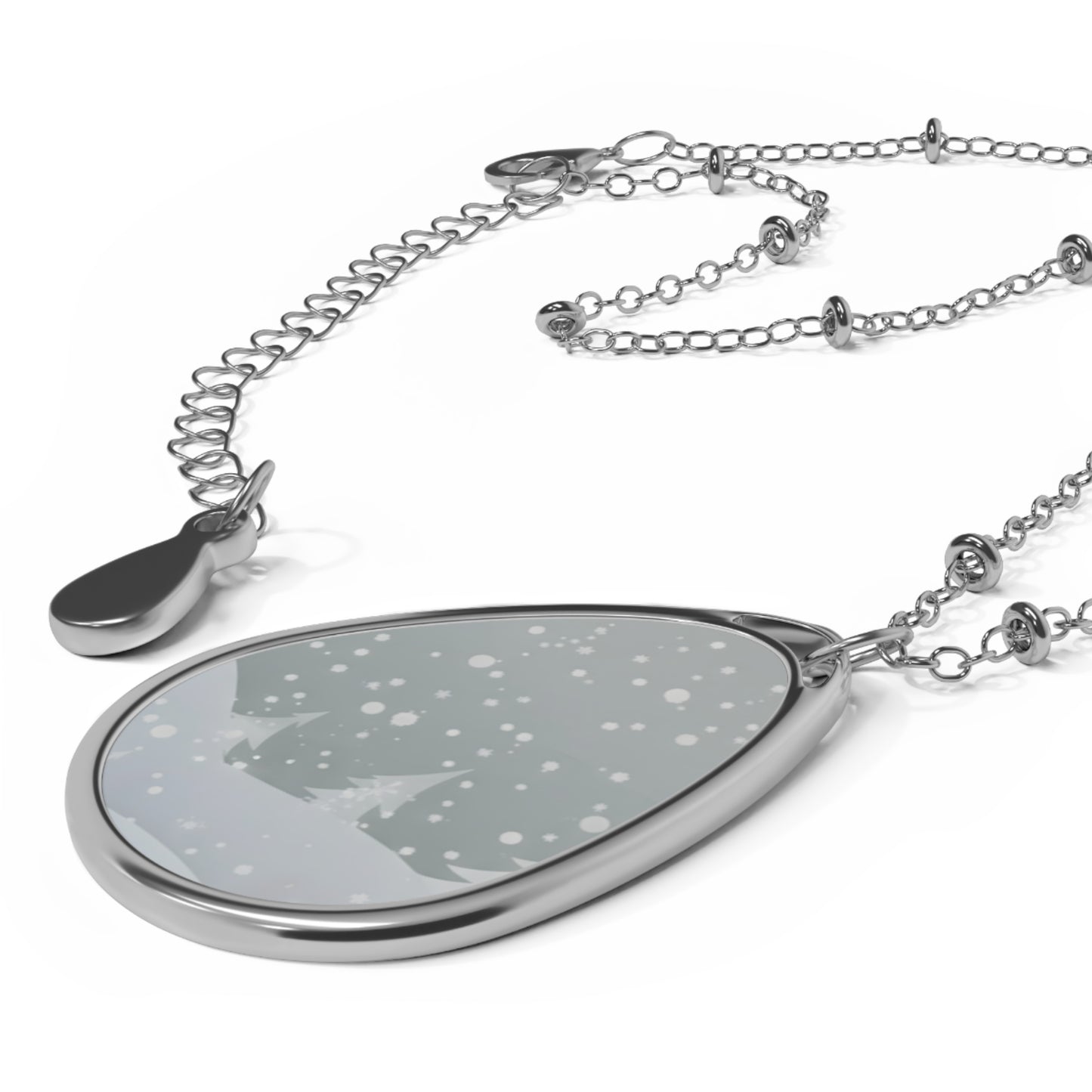 Winter Snow Scene Necklace – Teardrop Pendant with Forest Design, Silver Chain Jewelry, Holiday Gift for Her, Minimalist Winter Necklace