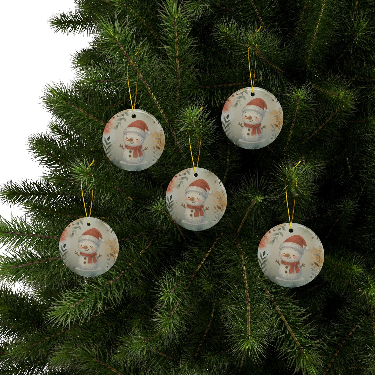 Whimsical Snowman Ceramic Ornaments - 2-Sided Holiday Decor (1pc, 3pcs, 5pcs, 10pcs)