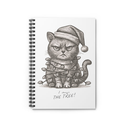 Funny Grumpy Cat Christmas Notebook – Santa Hat Cat Journal, “I Am the Tree” Holiday Gift, Cute Cat Lover Stationery, Christmas Sketchbook