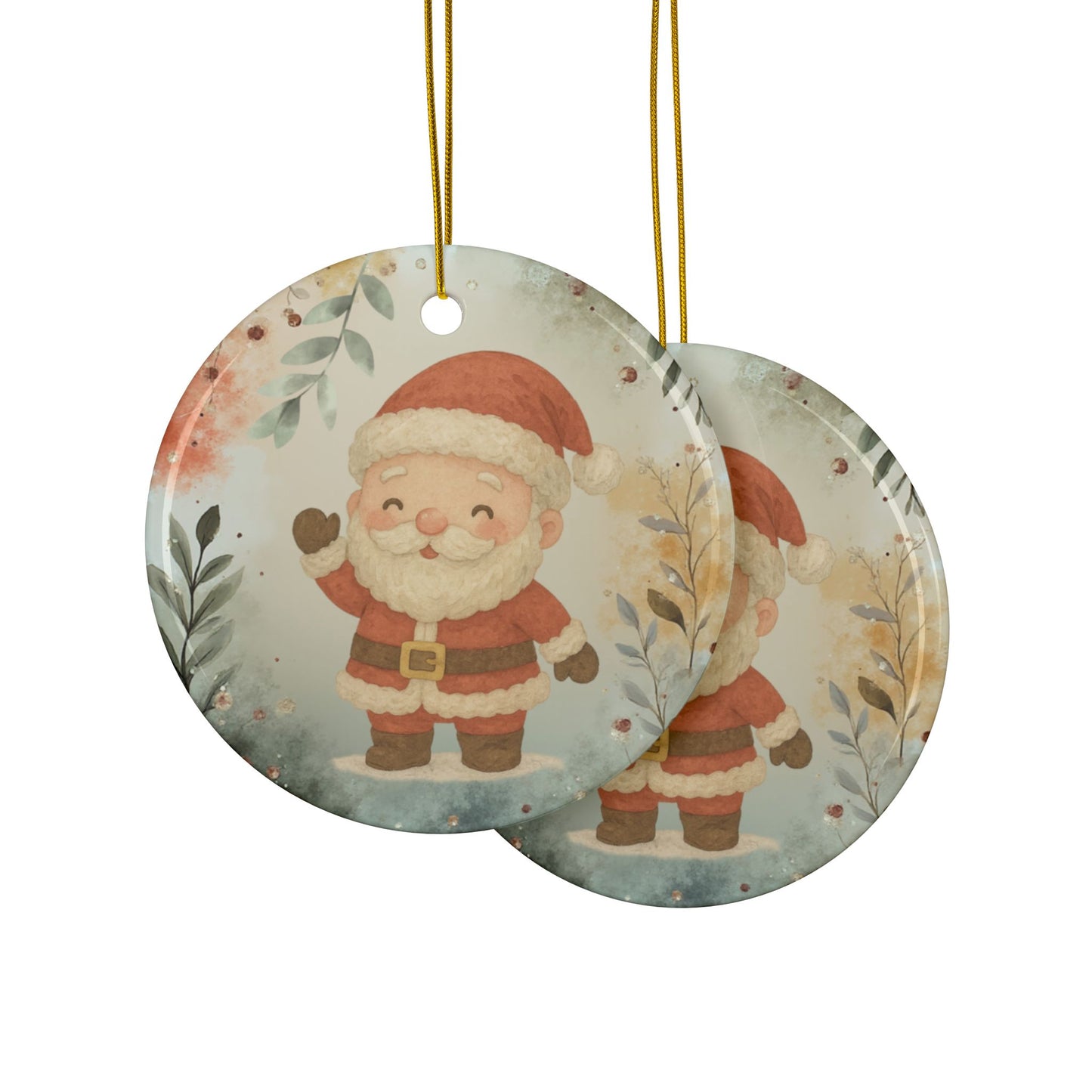 Whimsical Santa Ceramic Ornaments - 2-Sided Holiday Decor (1pc, 3pcs, 5pcs, 10pcs)