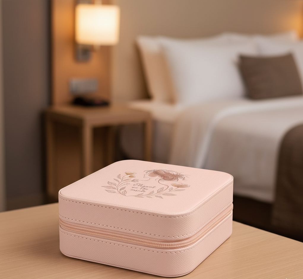 Personalized Travel Jewelry Case – Custom Name Jewelry Box in Pink, Ivory & Soft Gold | “Elegant on the Inside” Floral PU Leather Organizer | Gift for Her