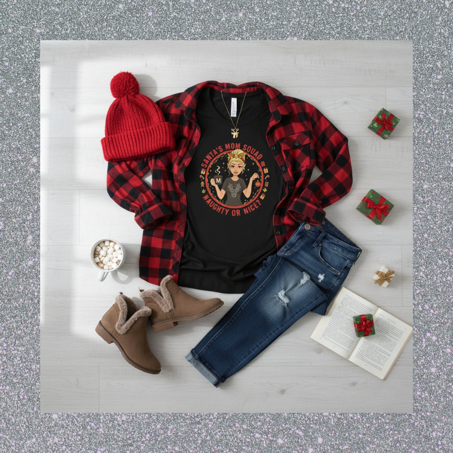 Santa’s Mom Squad Shirt | Personalized Holiday Shirt – Naughty or Nice Christmas Tee for Moms, Funny Holiday T-Shirt for Women, Christmas Party Outfit, Gift for Mom or Wife