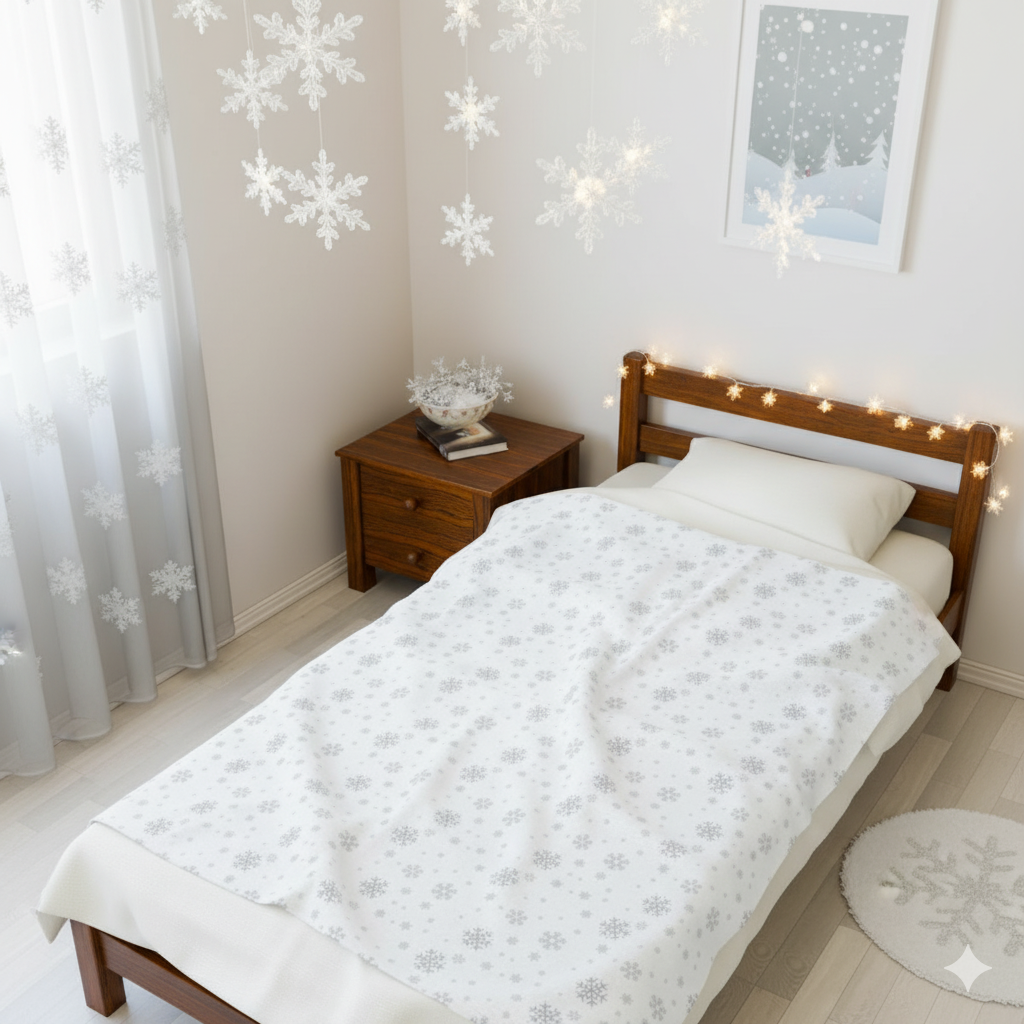 Snowflake Fleece Blanket – Cozy Winter Throw, Soft White Plush Blanket for Bed or Couch, Christmas Gift, Hygge Home Decor